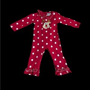 Three sisters baby girl polka dot reindeer Christmas one piece